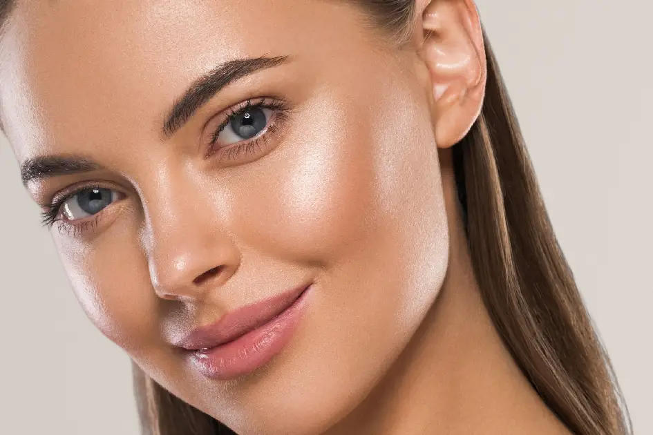 Close-up of woman with smooth, glowing skin after Detox Gua Sha Facial in Greenwood Village, CO