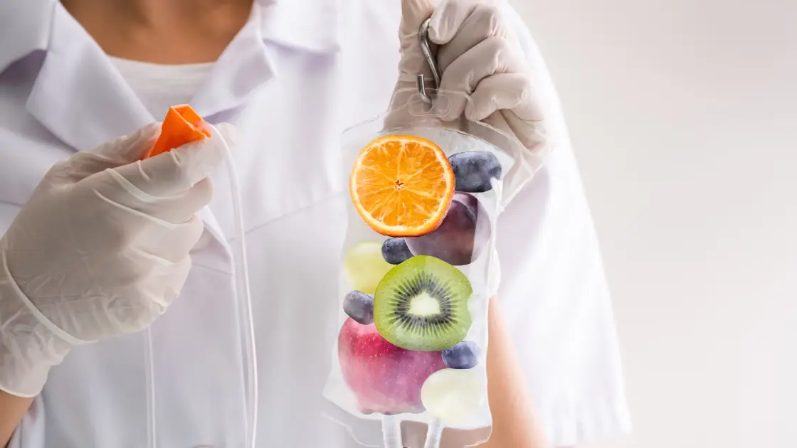 Close-up of IV bag filled with fruit, symbolizing IV therapy in Greenwood, CO